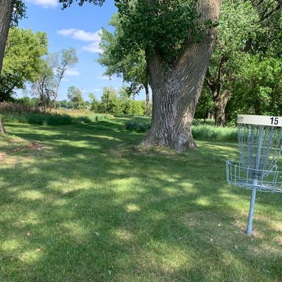 Hole 15 pin looking back towards tee pad.