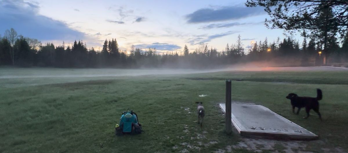 The tpad of Hole 4 is the misty sunset. 📸: Jacob W.