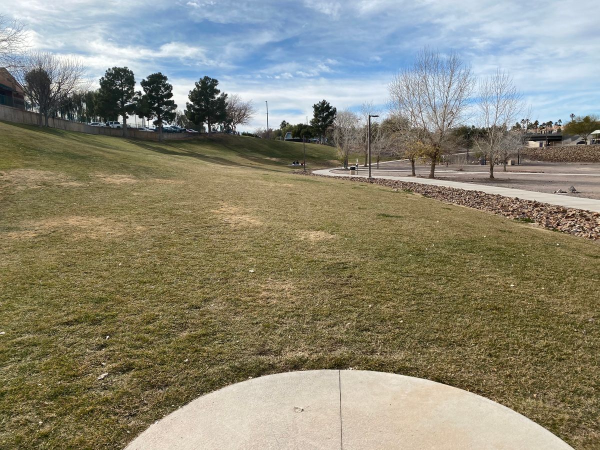 View of hole #2 from tee box, doubling back to tee #1.