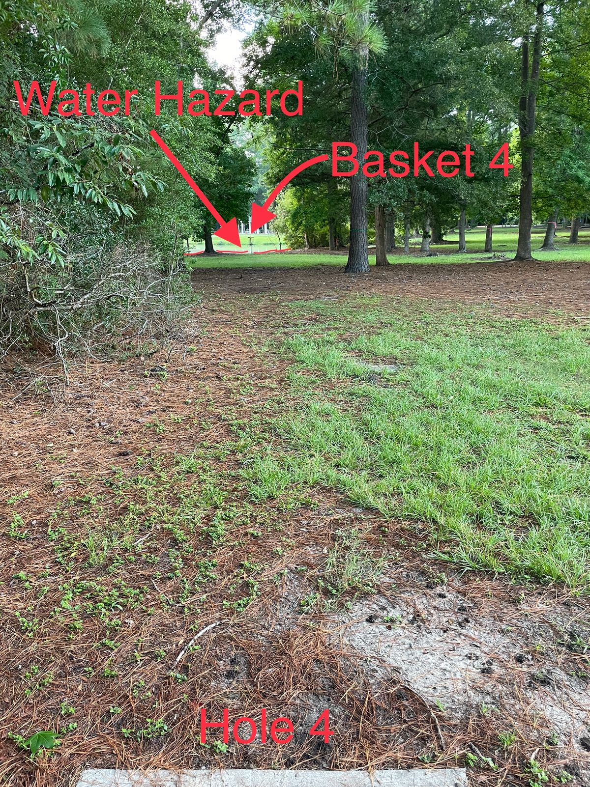 Hole 4 with water 15ft behind basket