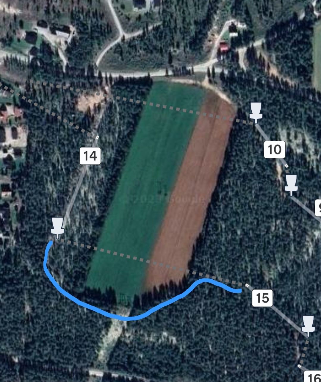 Gå rundt dyrkamark imellom 14 og 15