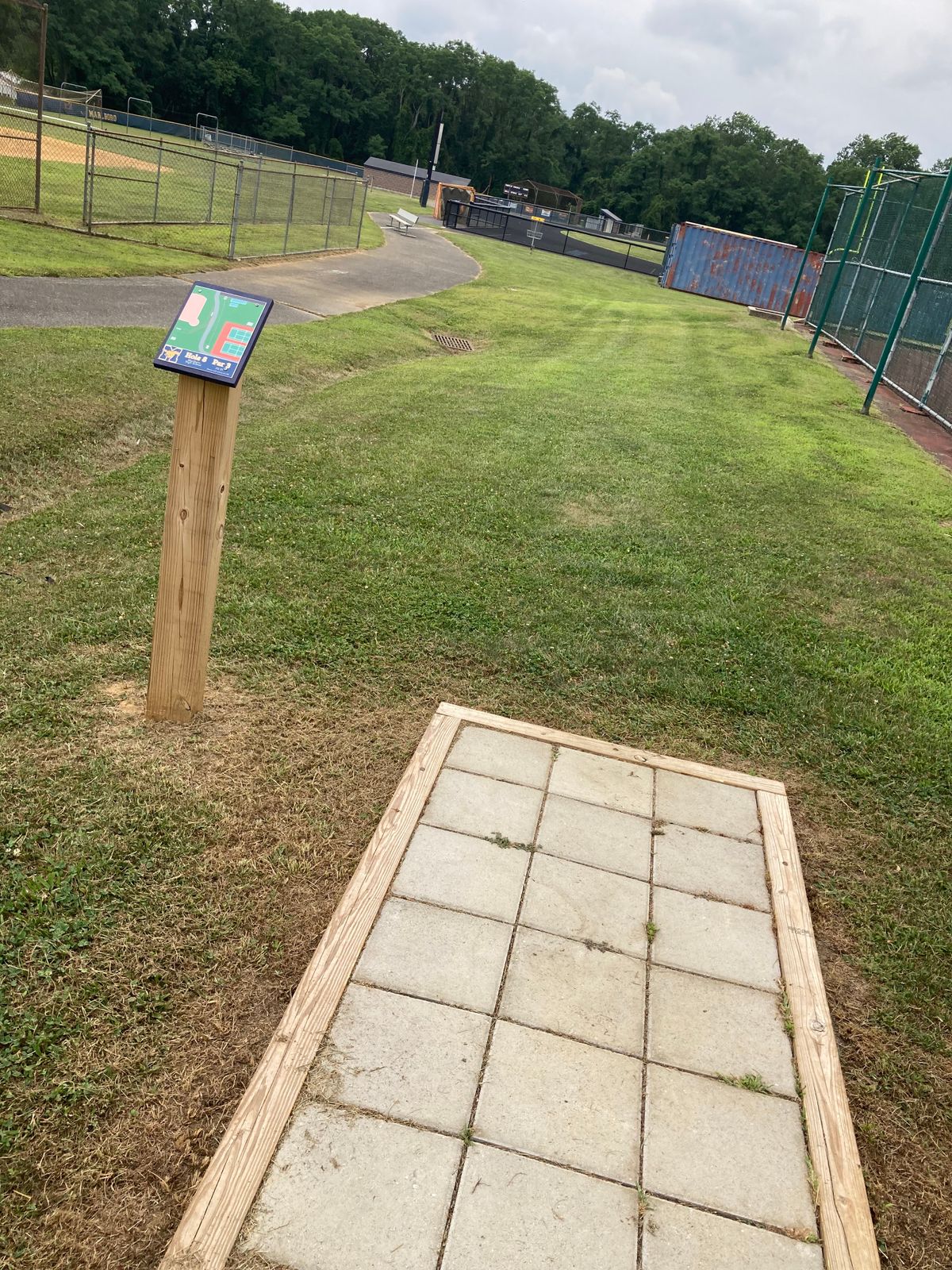 Brick paver tee pads. Most holes- Ace runs!