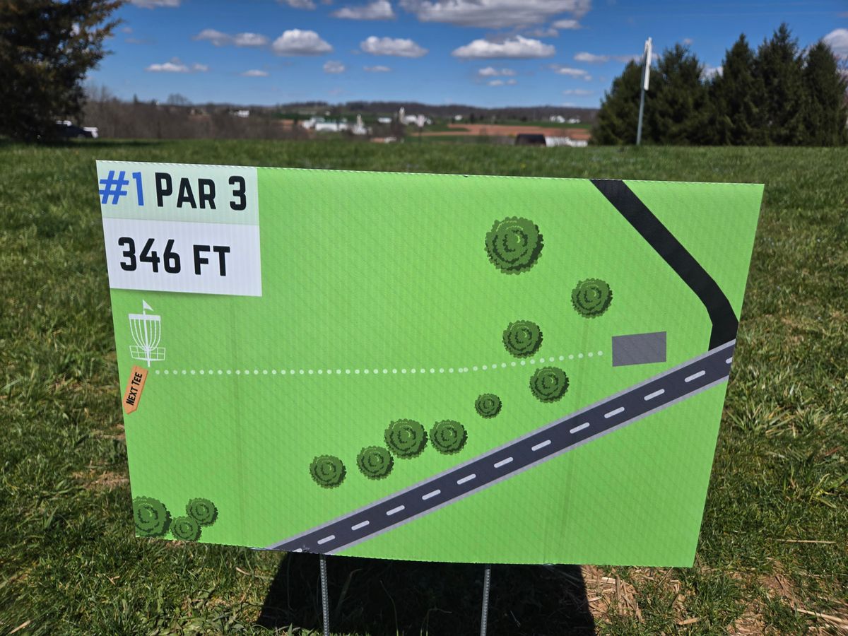 Hole 1 temporary tee sign
