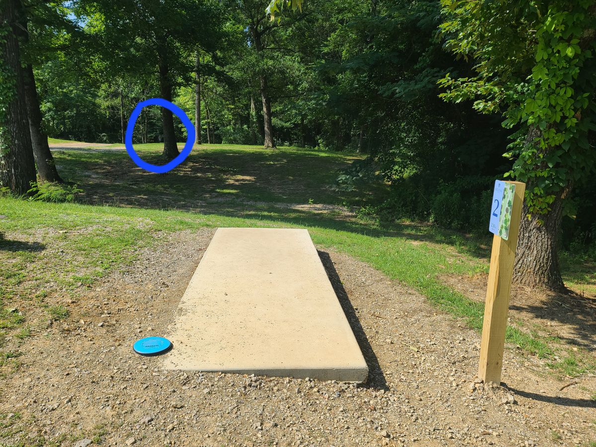 Hole 1. Basket is circled