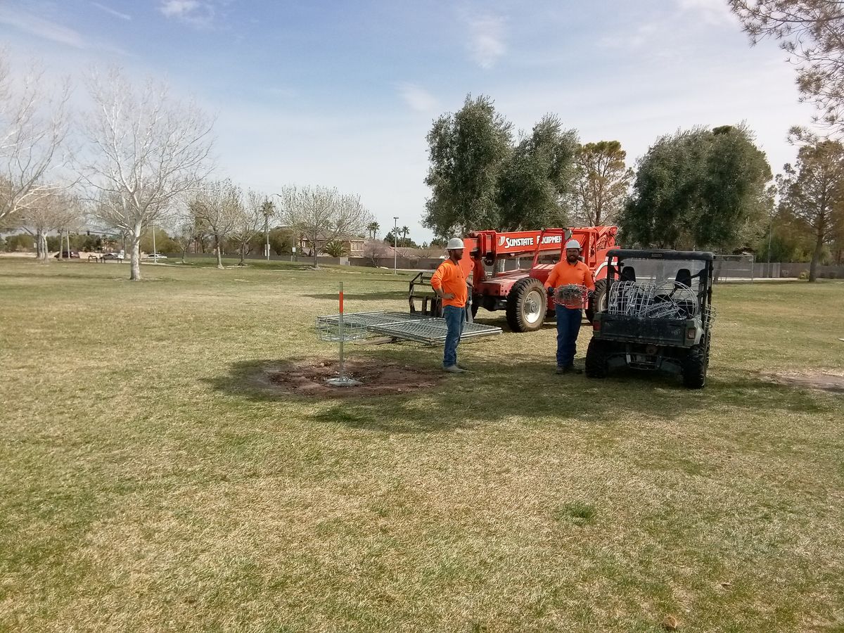 Setting the new permanent basket for hole 2 today! Thanks for all the great work!
