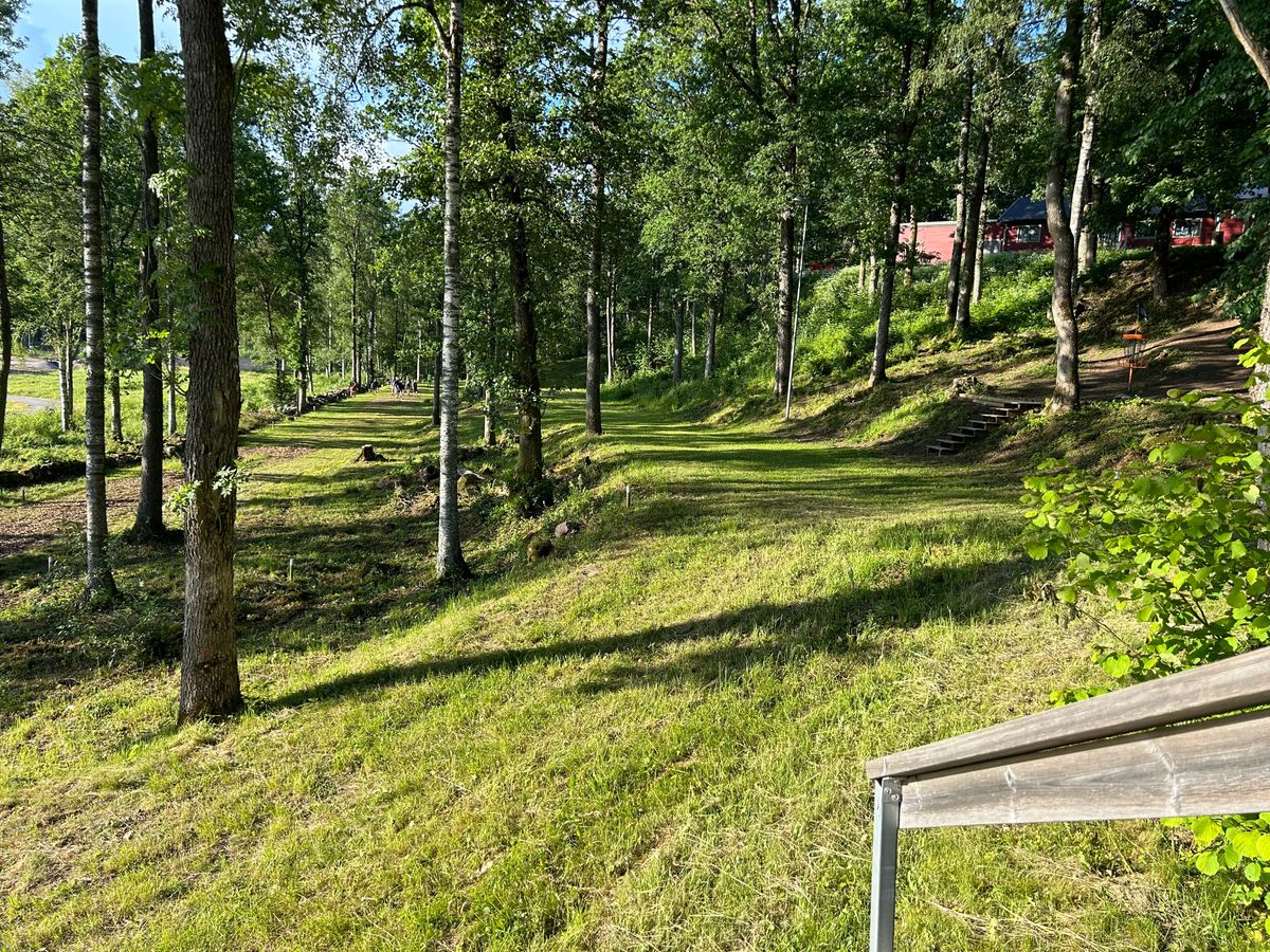 End of hole 18, basket to the right