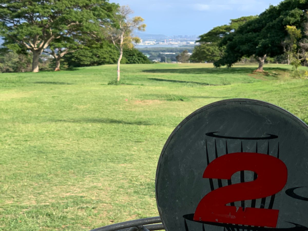 Trying to get photo of pin and city in back drop.  Watch out for #3!  Super fun, dogleg right.