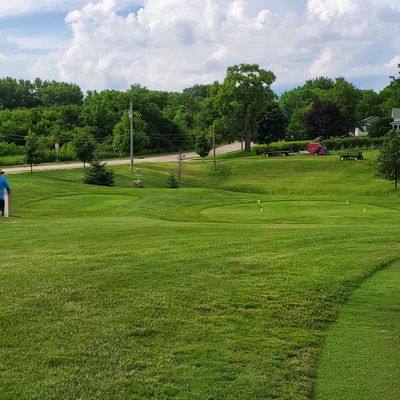Hole #9. Downhill, 300' ish, elevated basket, super fun!