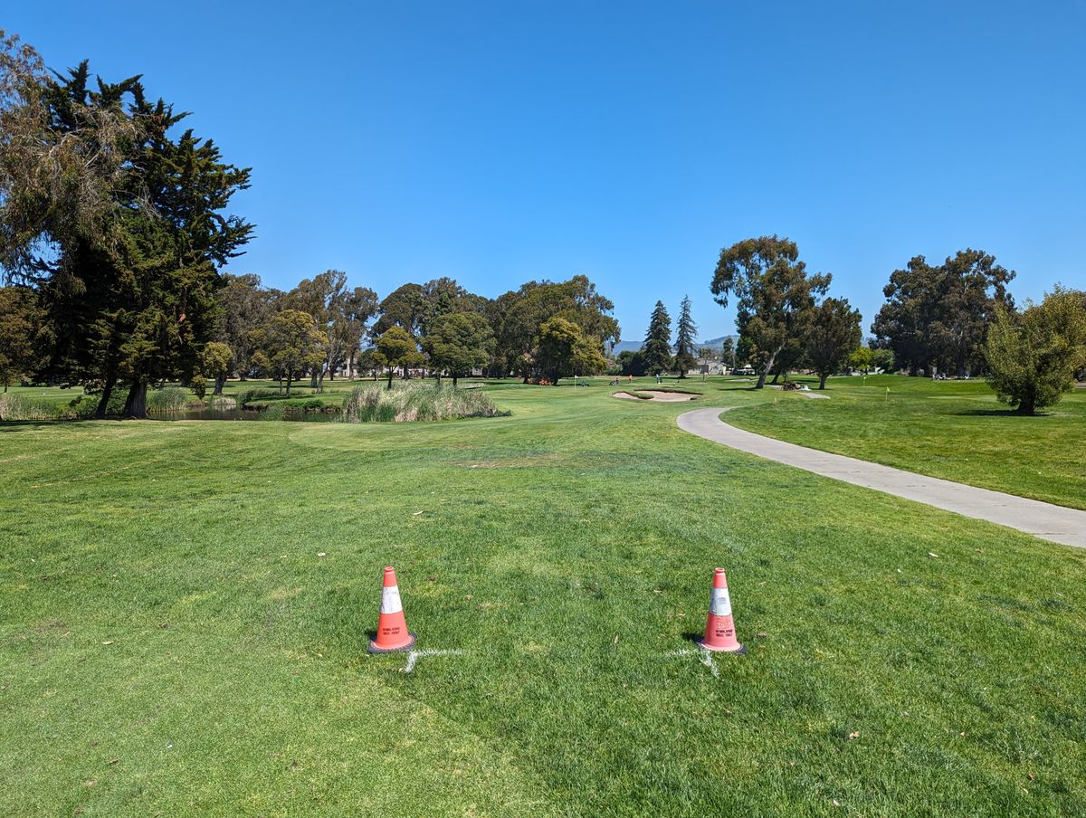 Tee #1 is in the same spot as the first ball golf tee. You will have to negotiate with them sometimes.