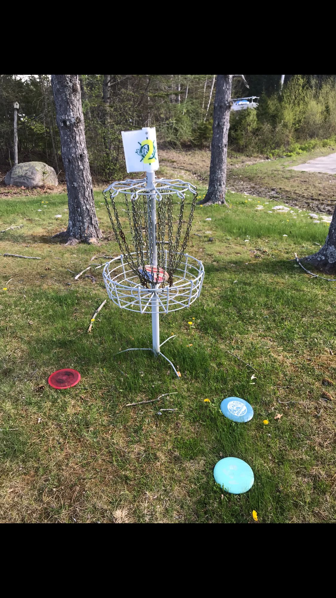 Hole 2 . Tee off on the back side of the pond