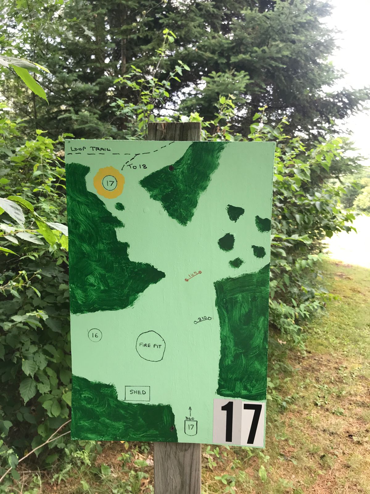 Hole 17 sign. Cool custom tee signs on each hole.