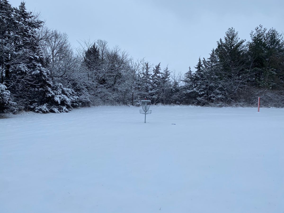 Hole 2 on a snowy day