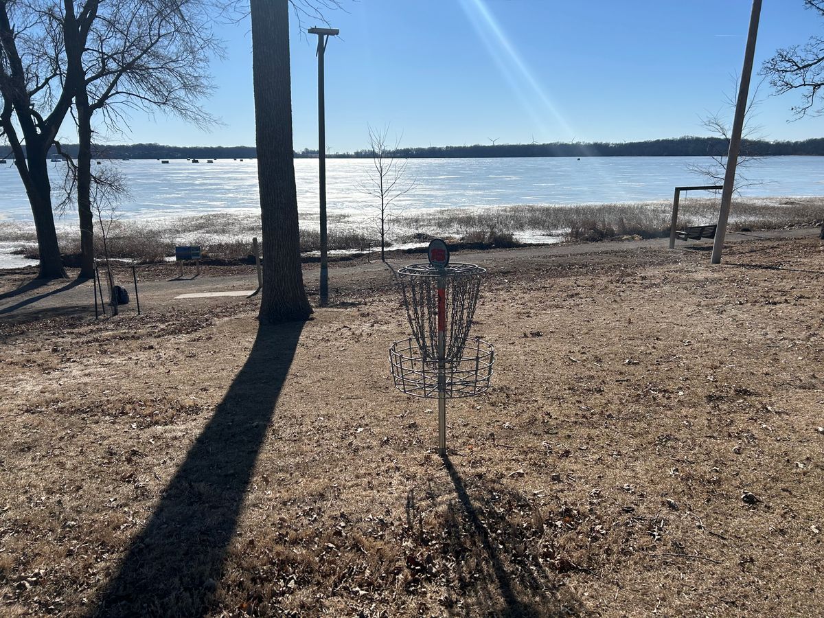 Hole 15s basket near the lake