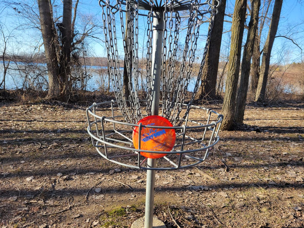 Hole 4 looking out at the lake on a beautiful day