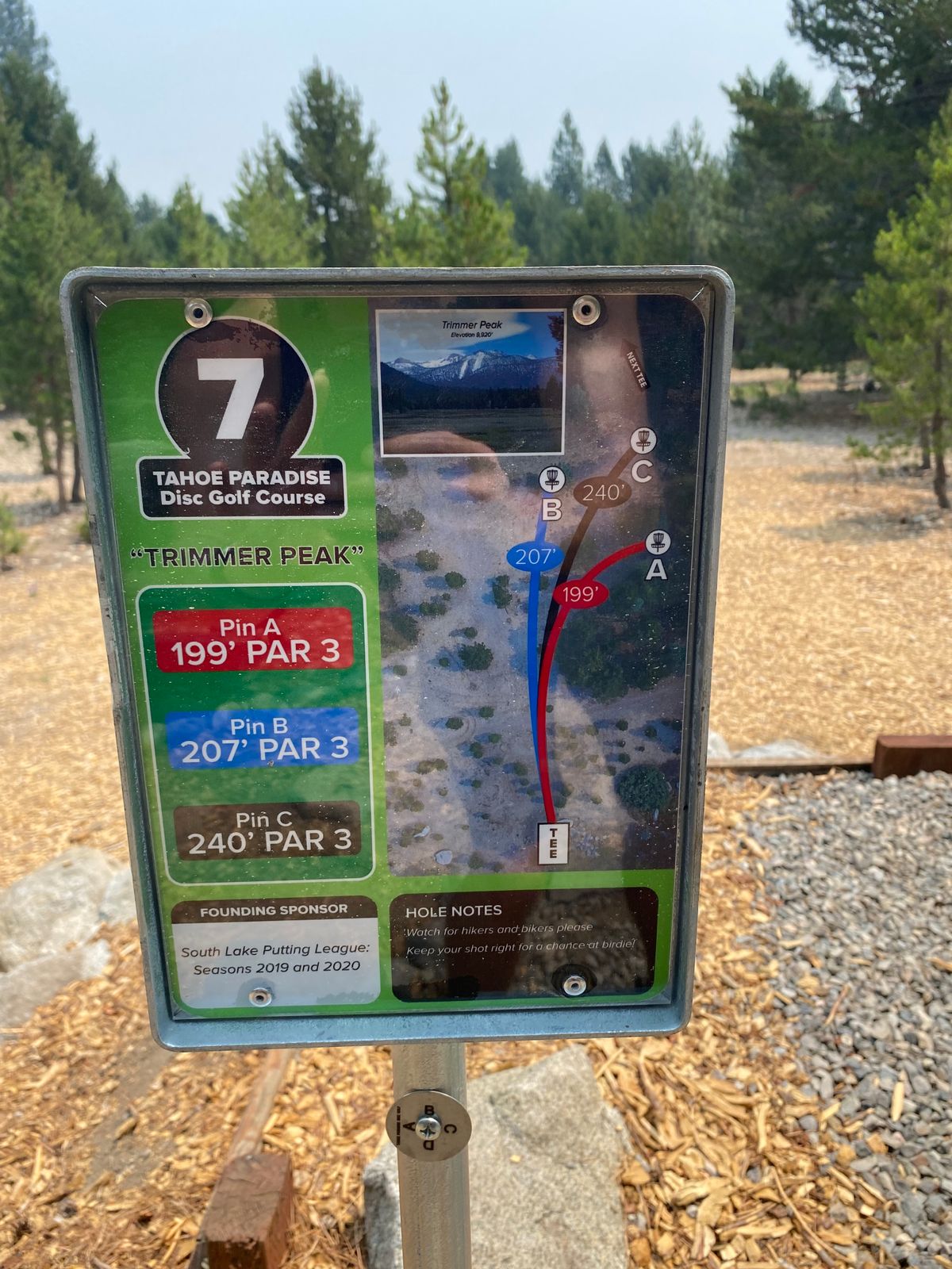 Holes 1-3 are on far side of parking lot. Holes 4-9 are on lake side across parking lot