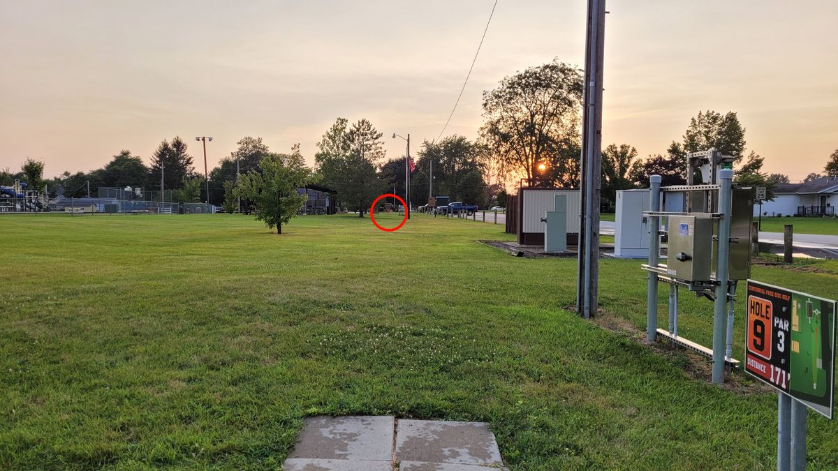 Hole 9 - OB: On/over road, on/in shelter house, inside fenced area.