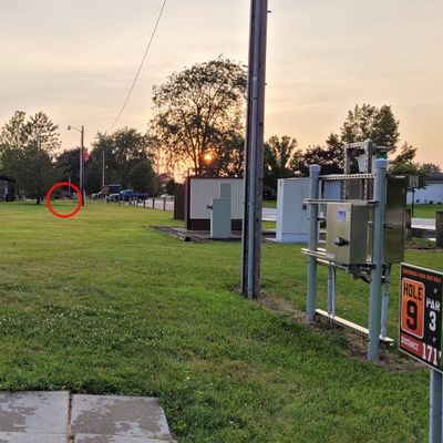Hole 9 - OB: On/over road, on/in shelter house, inside fenced area.