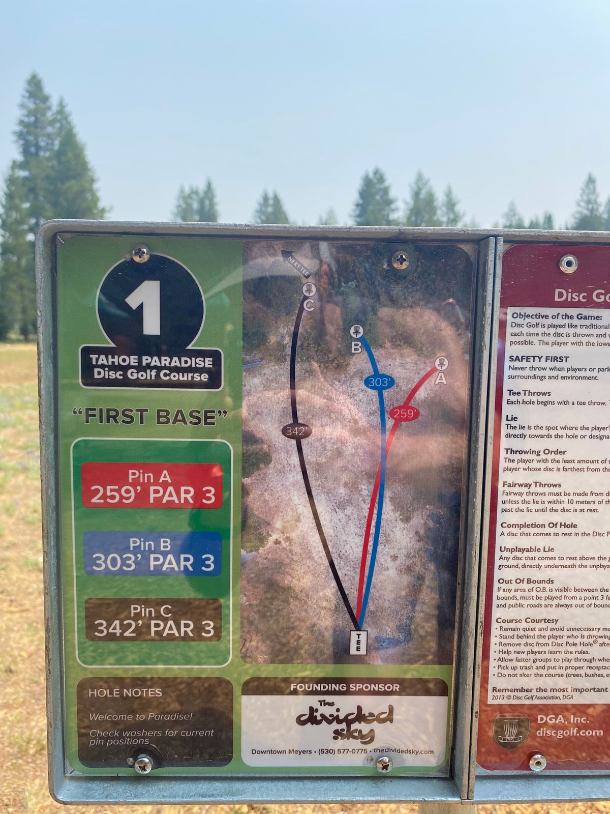 Holes 1-3 are on far side of parking lot. Holes 4-9 are on lake side across parking lot