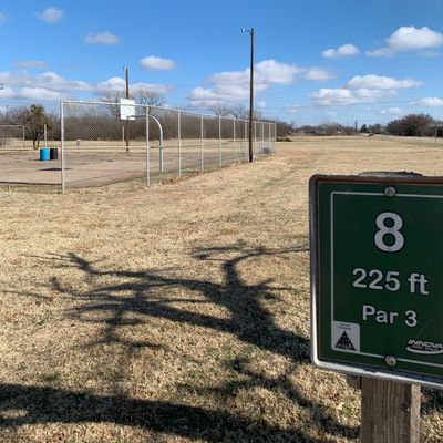 Hole 8. Basketball court is OB