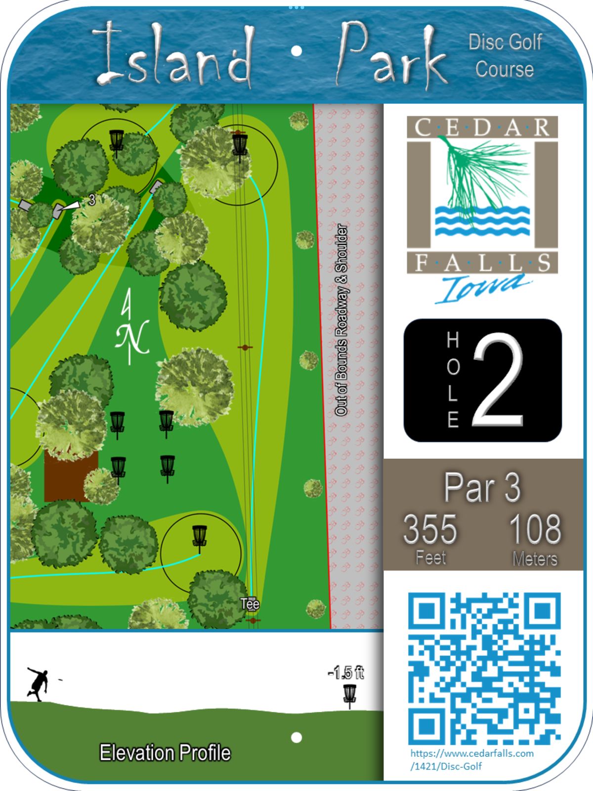 Hole 2 Tee Sign - Roadway and shoulder on right are OB.