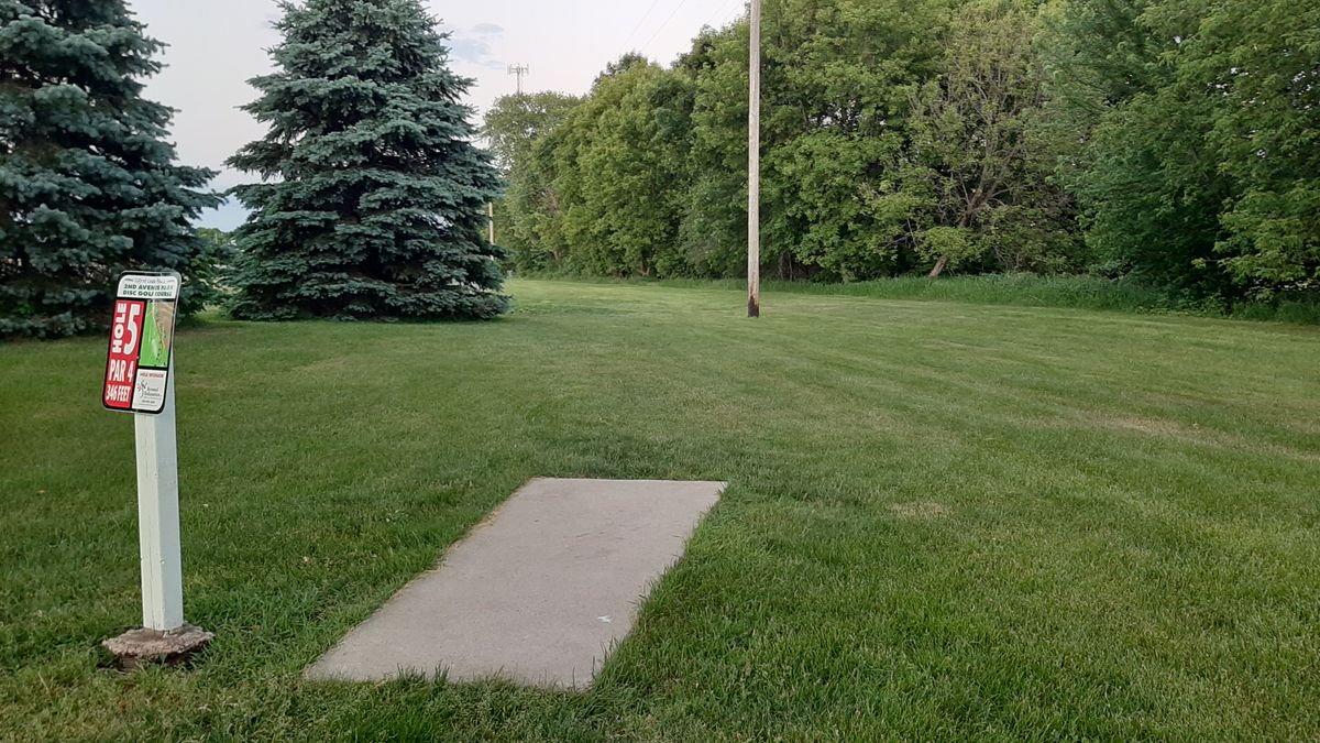 Hole 5 - baseball field on left around trees is OB