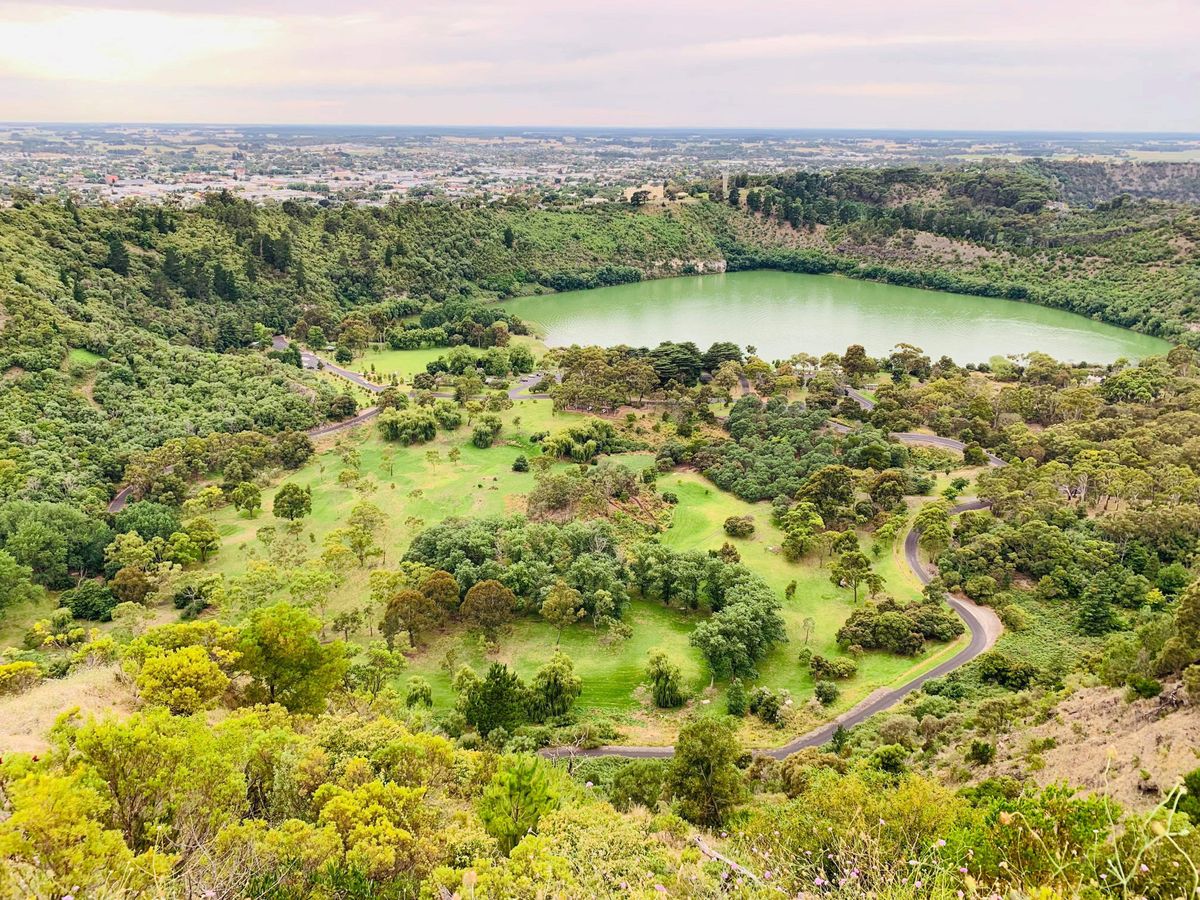 Crater Lakes Disc Golf Park with City of Mt Gambier in background.