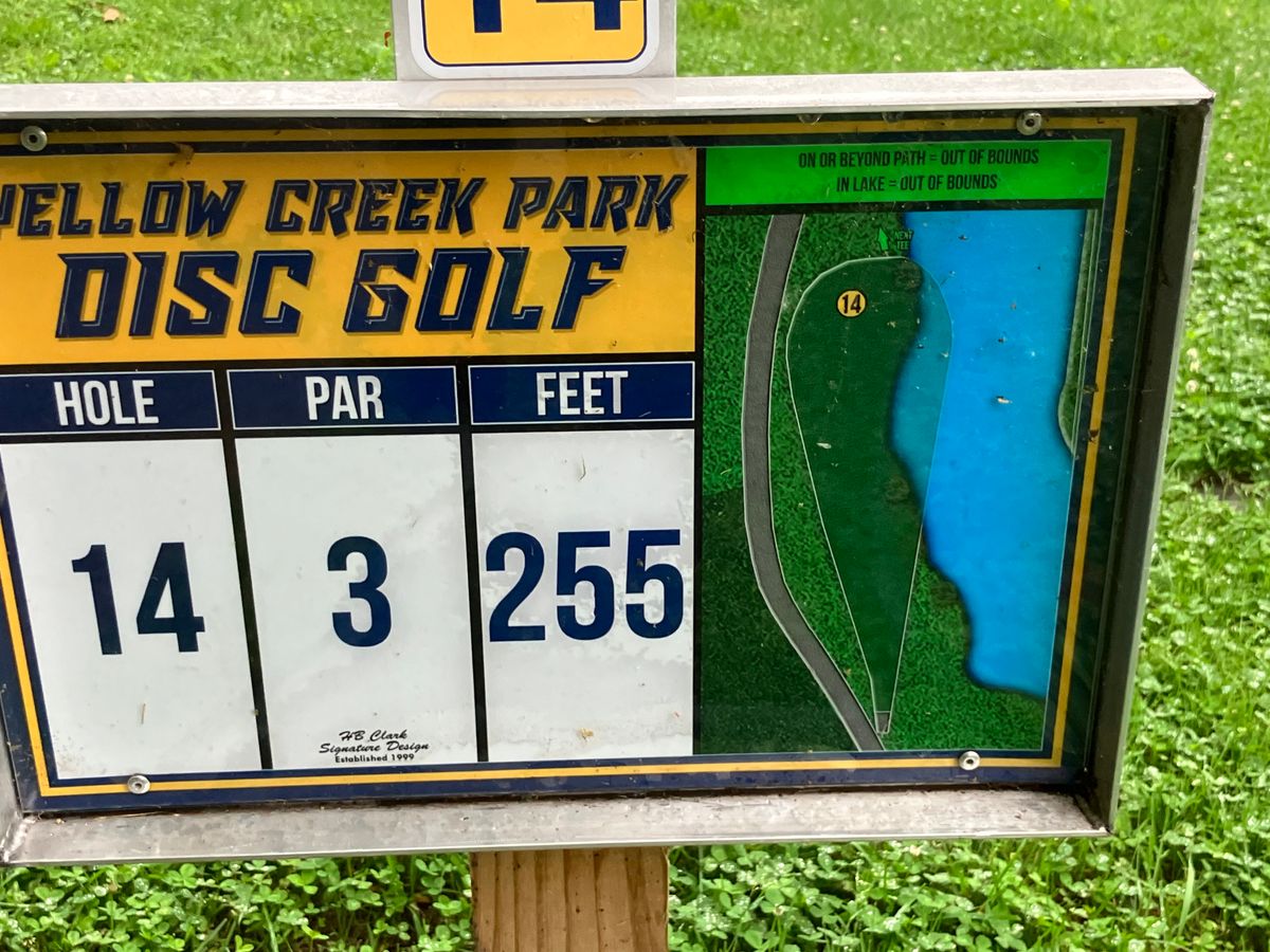Hole 14 tee sign.