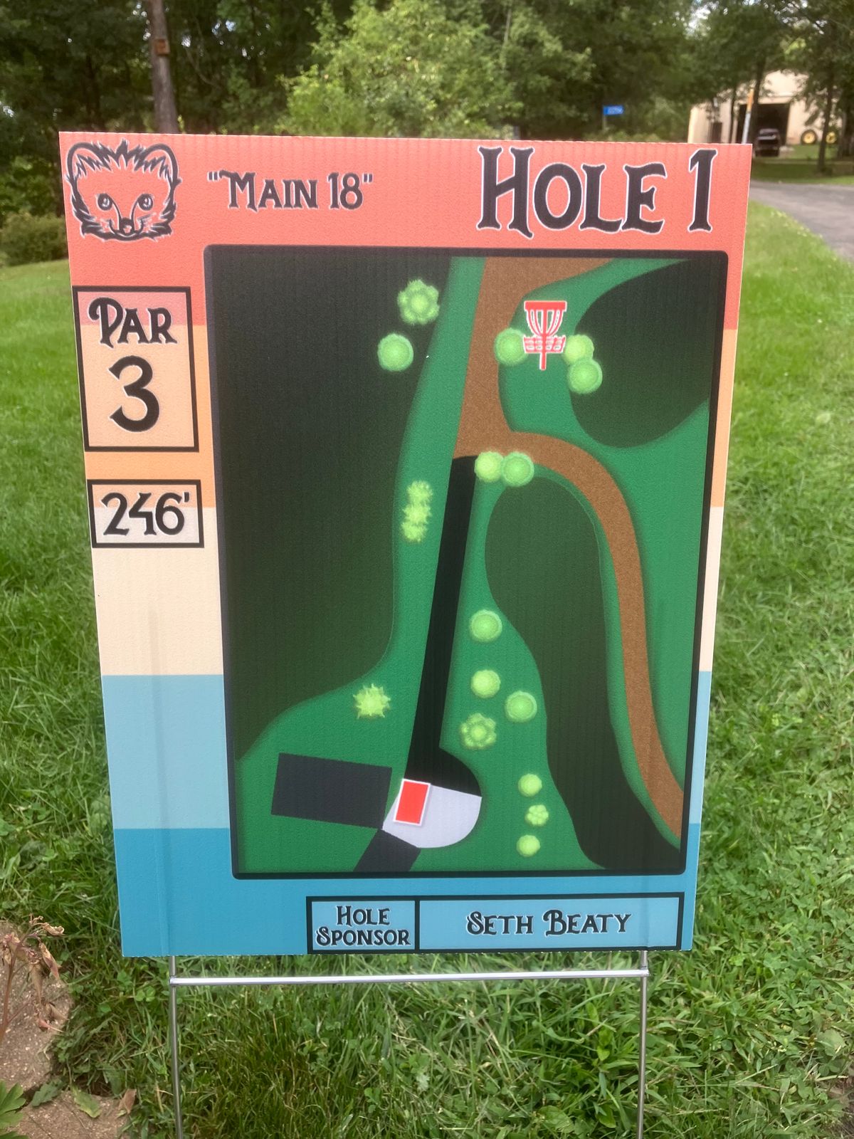First 9 holes have new Tee signs!  Sponsorship available for a few holes yet.