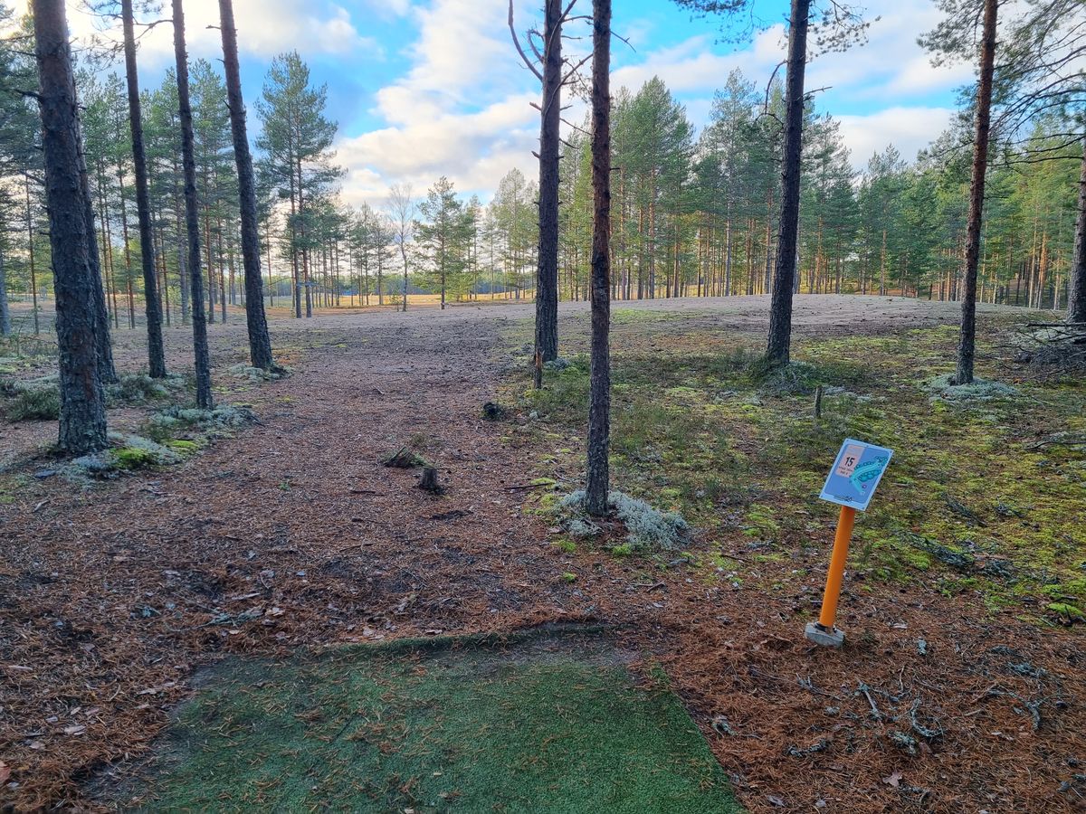 Väylä 15, puiden välistä tai ylitse aukealle josta oikealle ylös mäen päälle, sieltä lyhyt tunneli vasemmalle korin luo