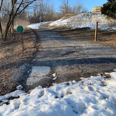 Hole 9 tee. Basket is over hill and to left, past small bridge..