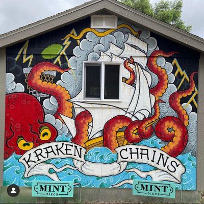 Beautiful mural on the outside done by local tattoo shop, Old Glory Tattoos