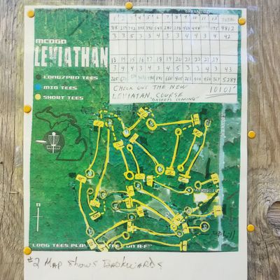 new 24 hole layout, some dirt pads but marked with pink flags. mix of original hole but will be different # for new 24 layout.
