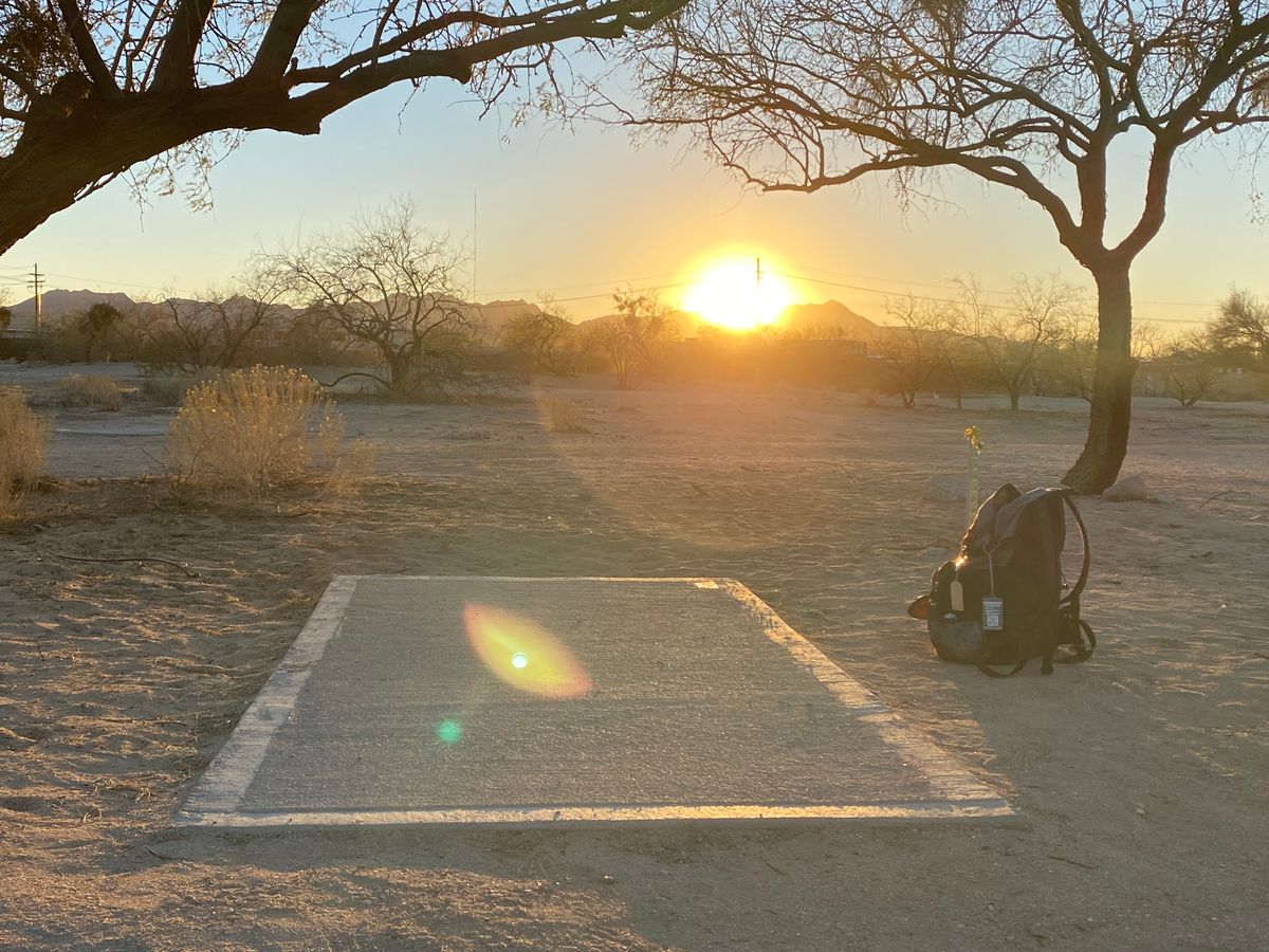 Backdrop of #6 at dusk during a sandstorm