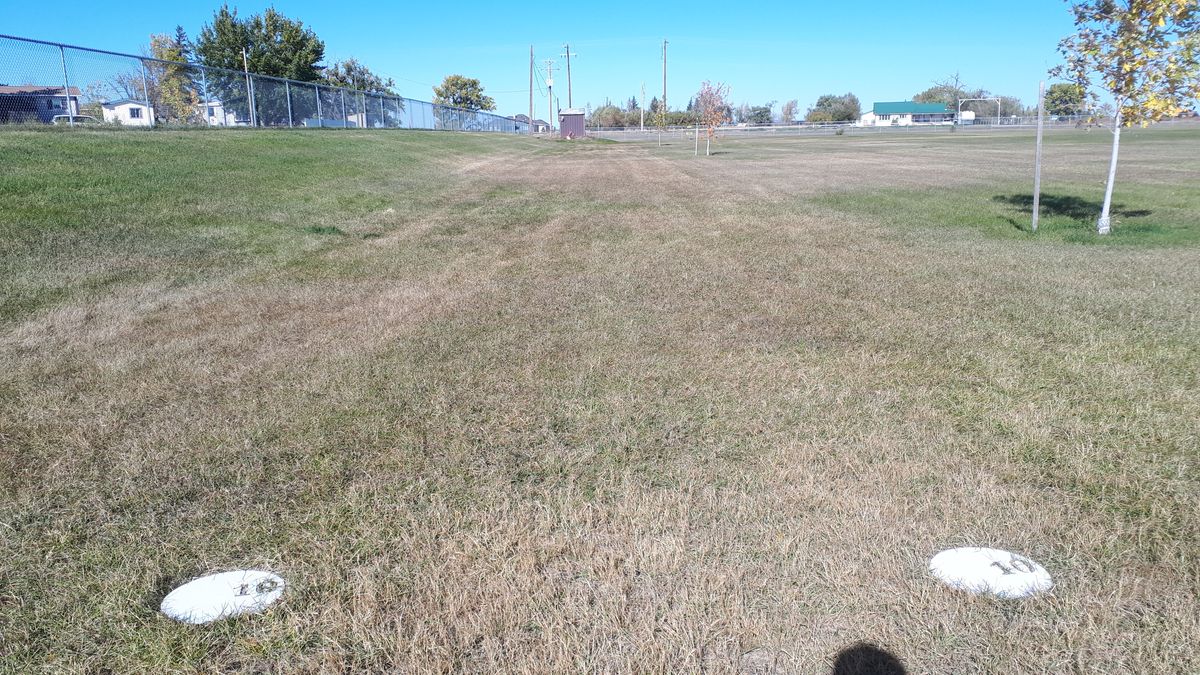 Hole 10 tee pad in High School Field. Holes 11 and 12 located in same field.