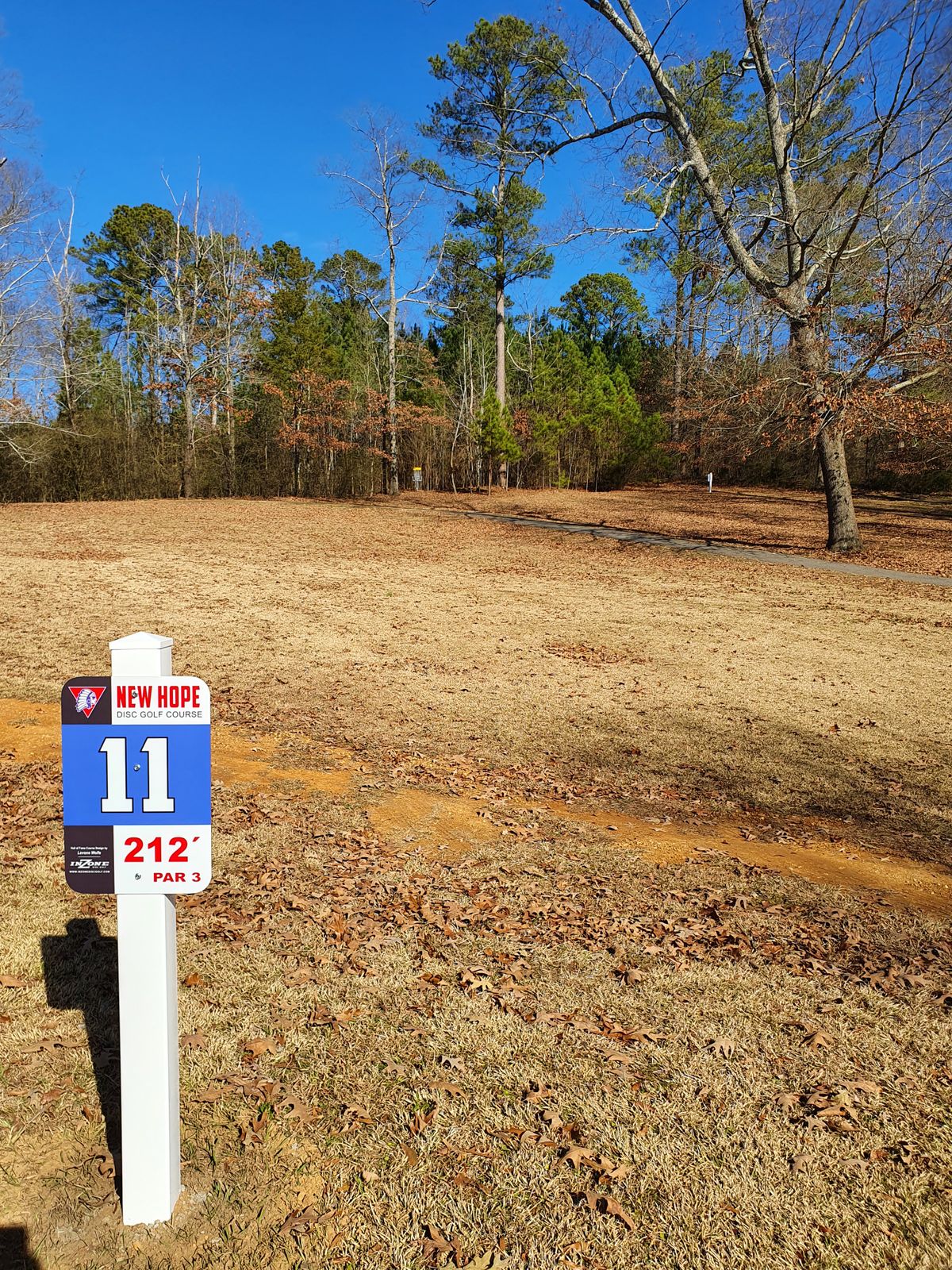 hole 11 uphill on a drop off with guardian trees