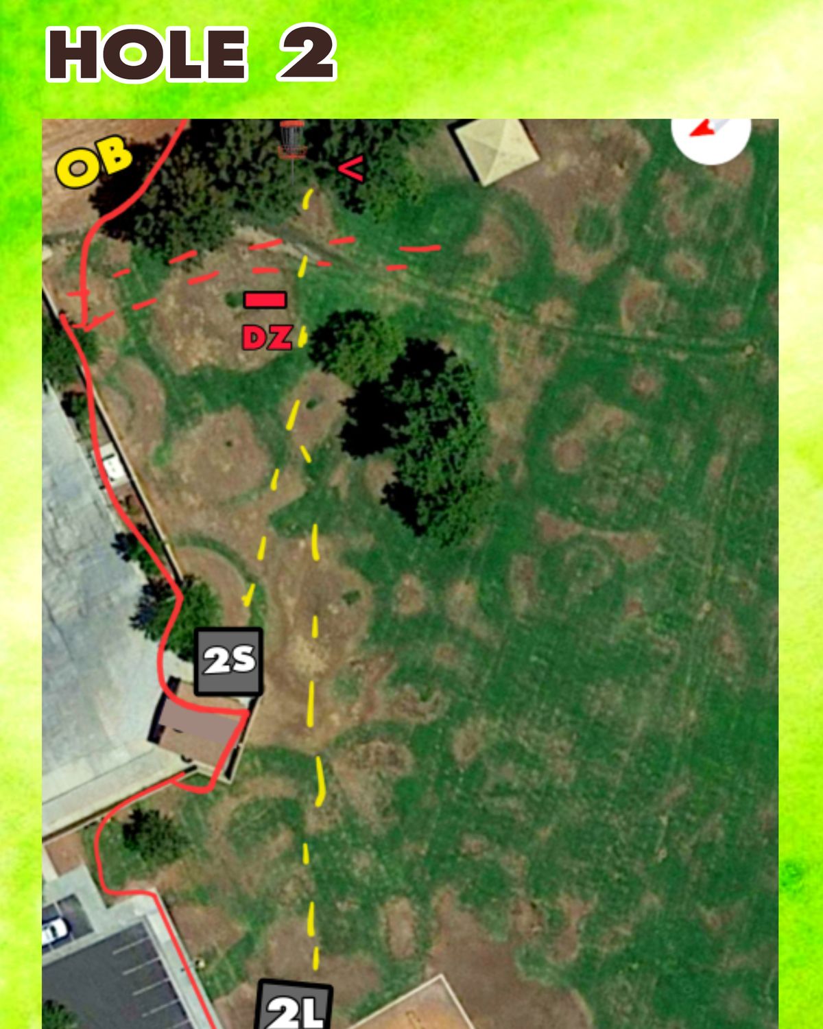 Hole 2 short and long tee. Single mandatory. If missed proceed to the DZ. Creek is hazard.