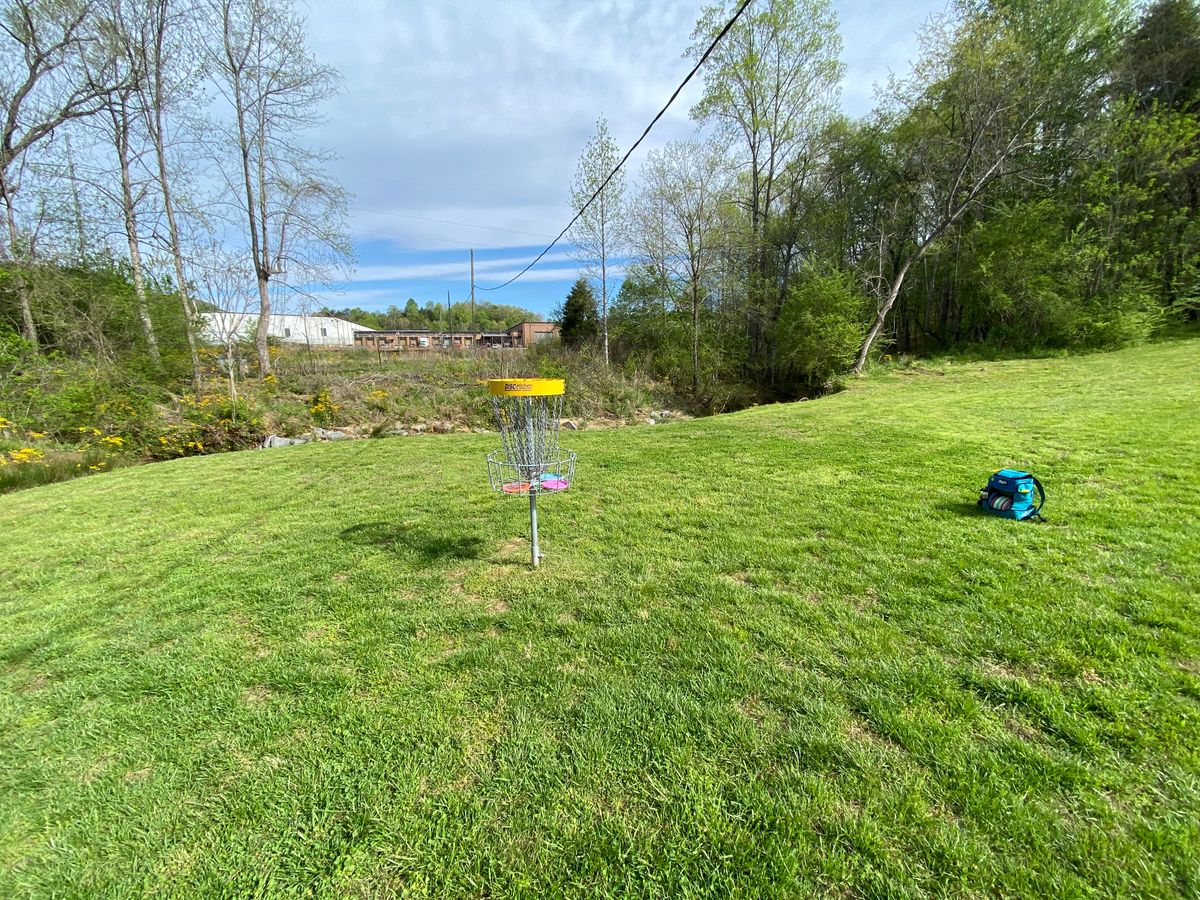 Hole 3 green. Water to the right and deep of the basket.