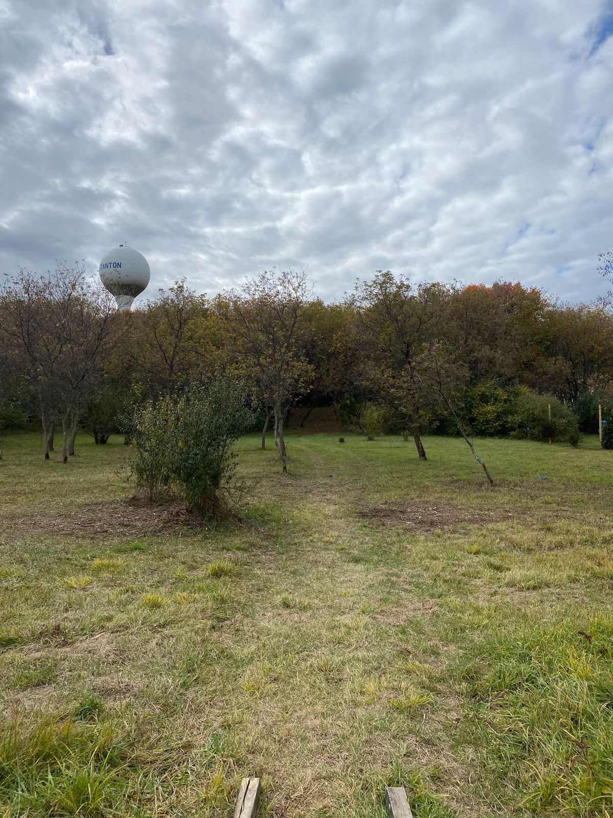 View of hole 17 fairway. Hill between trees