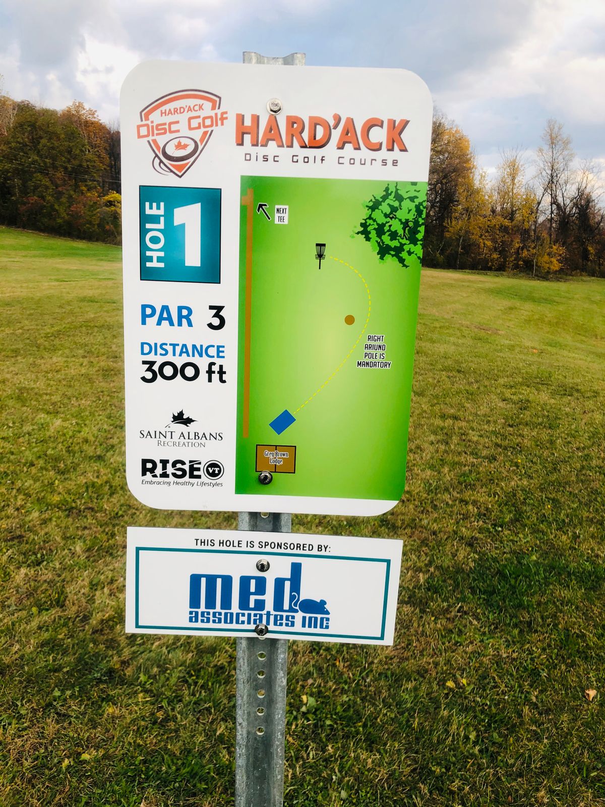Hole 1 signage - starting at the Greg Brown Lodge.