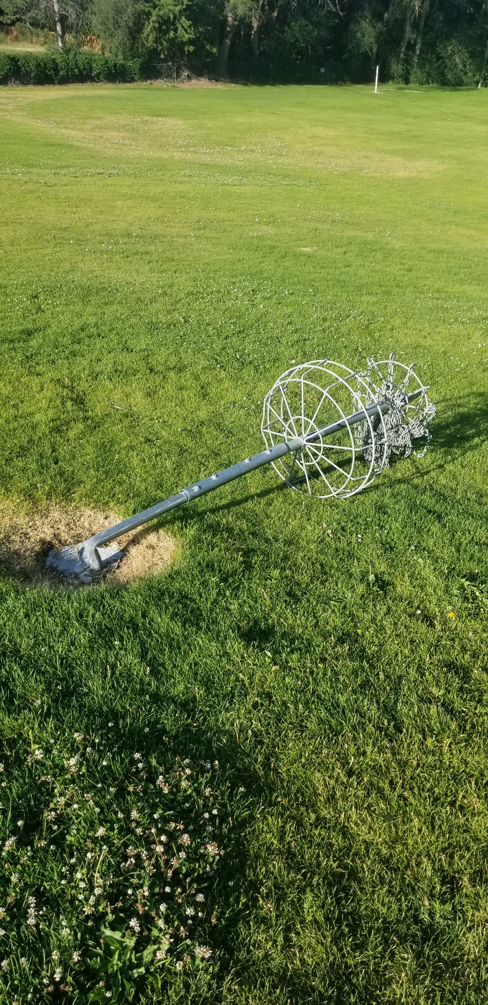 The basket on hole 7 (and 16) is knocked over and damaged