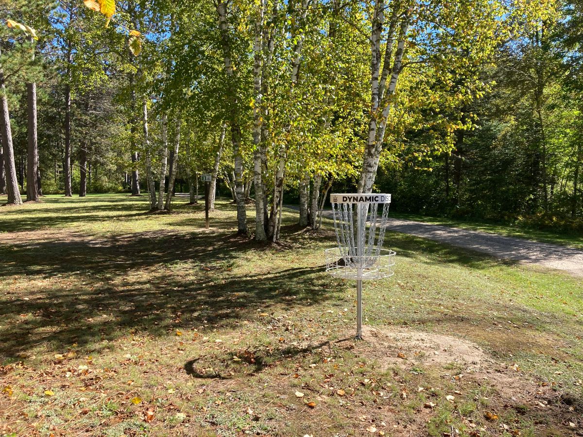 The Hole 2 target is set along some beautiful trees. Welcome to the wooded portion of the course!