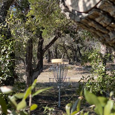 Hole 15’s short alternate pin, as seen from the edge of the OB vineyard left of the basket.