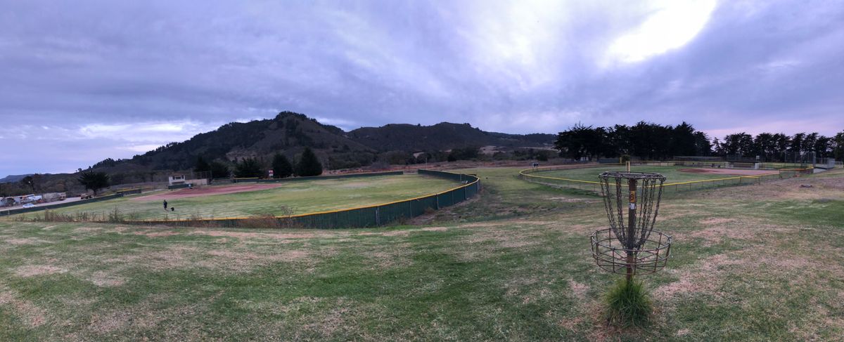 Looking back at Hole 16’s basket.