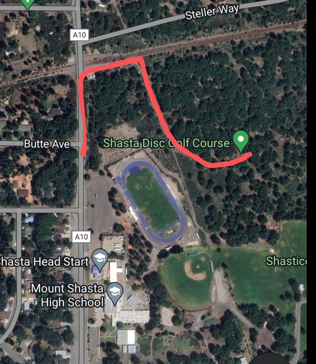 Use dirt road to get to #1 tee and #10tee. Parking at football field will bring you to #5 tee