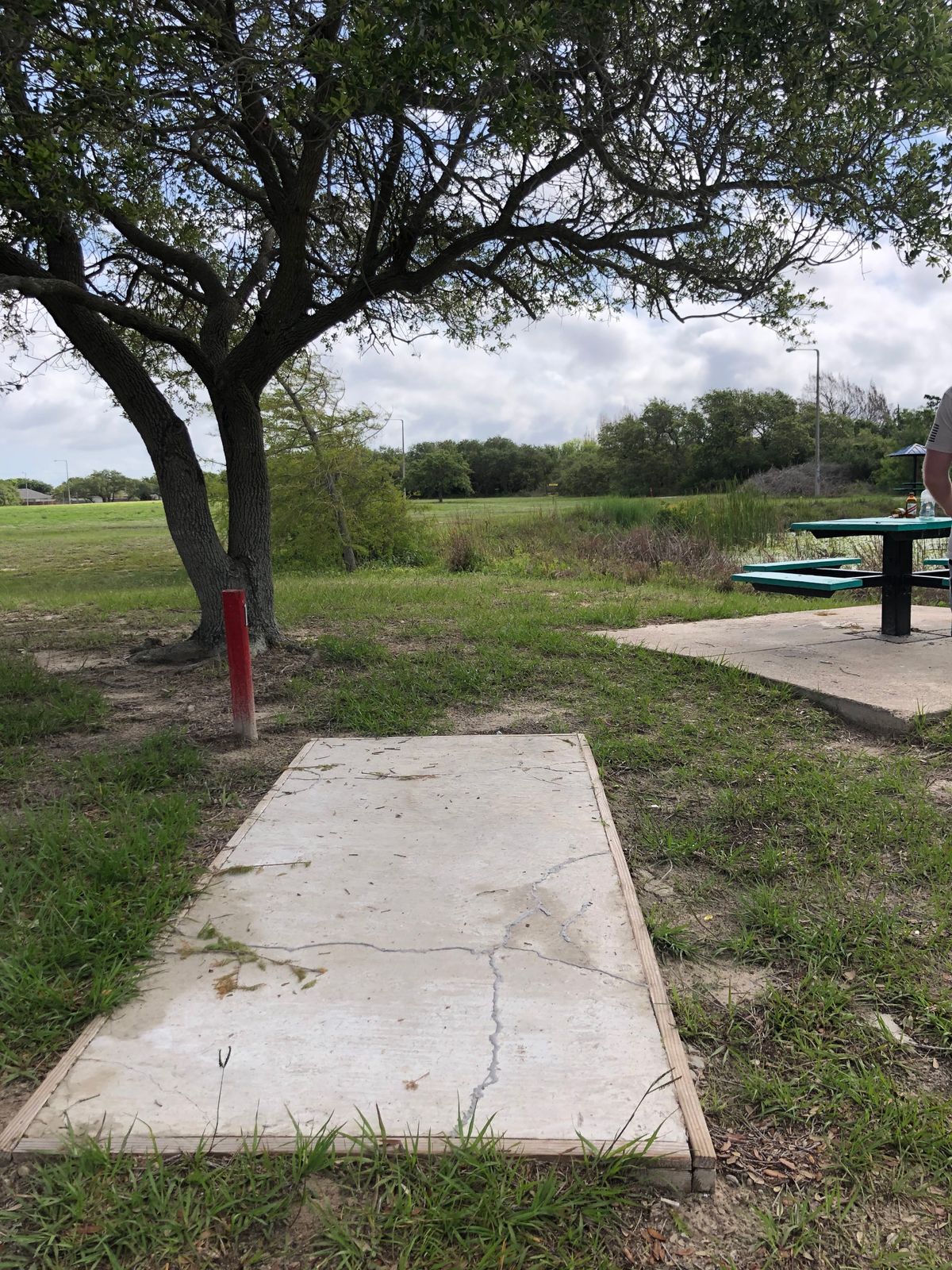 Red tee box for hole one.