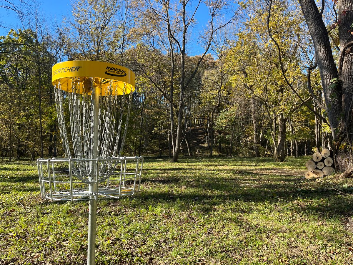 #3 basket looking back at 3B tee box at the top of the hill