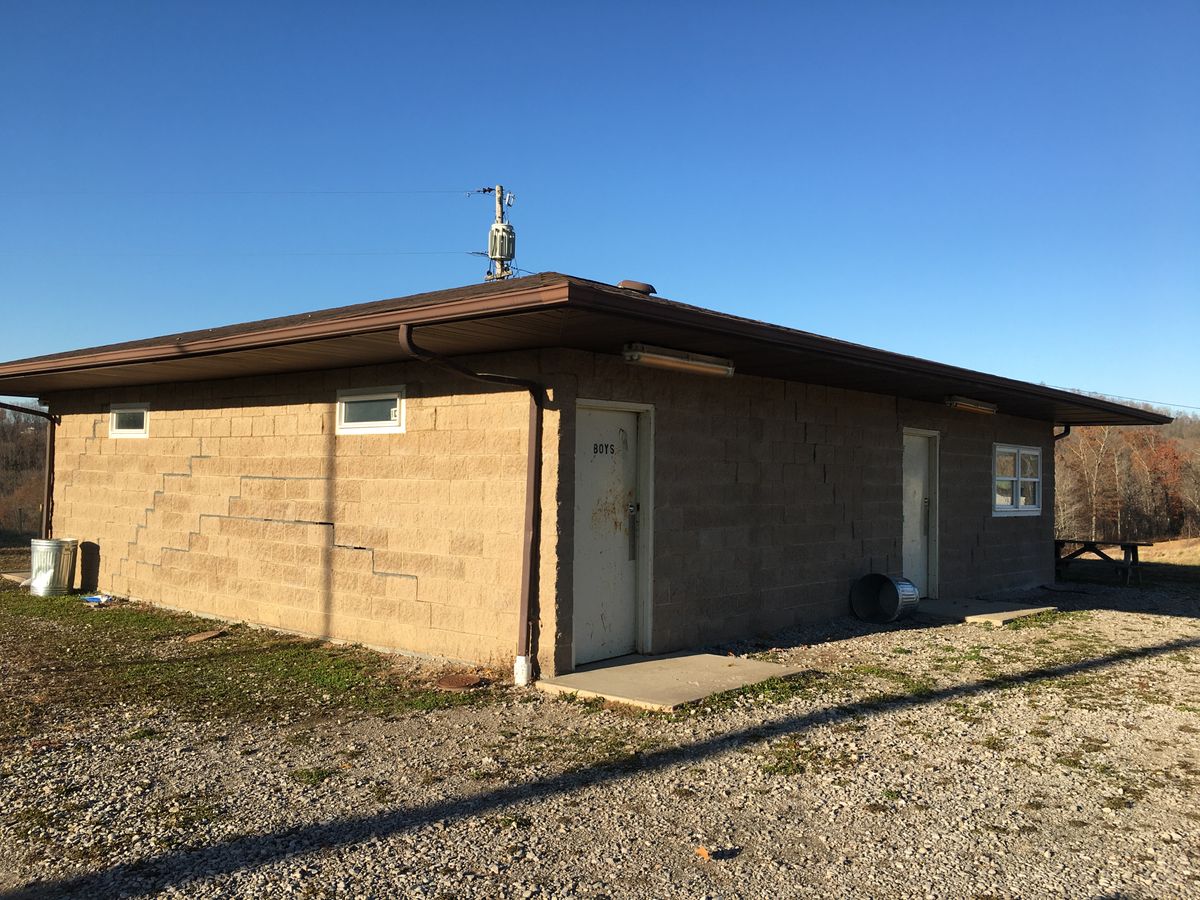 Restrooms near the baseball field.
