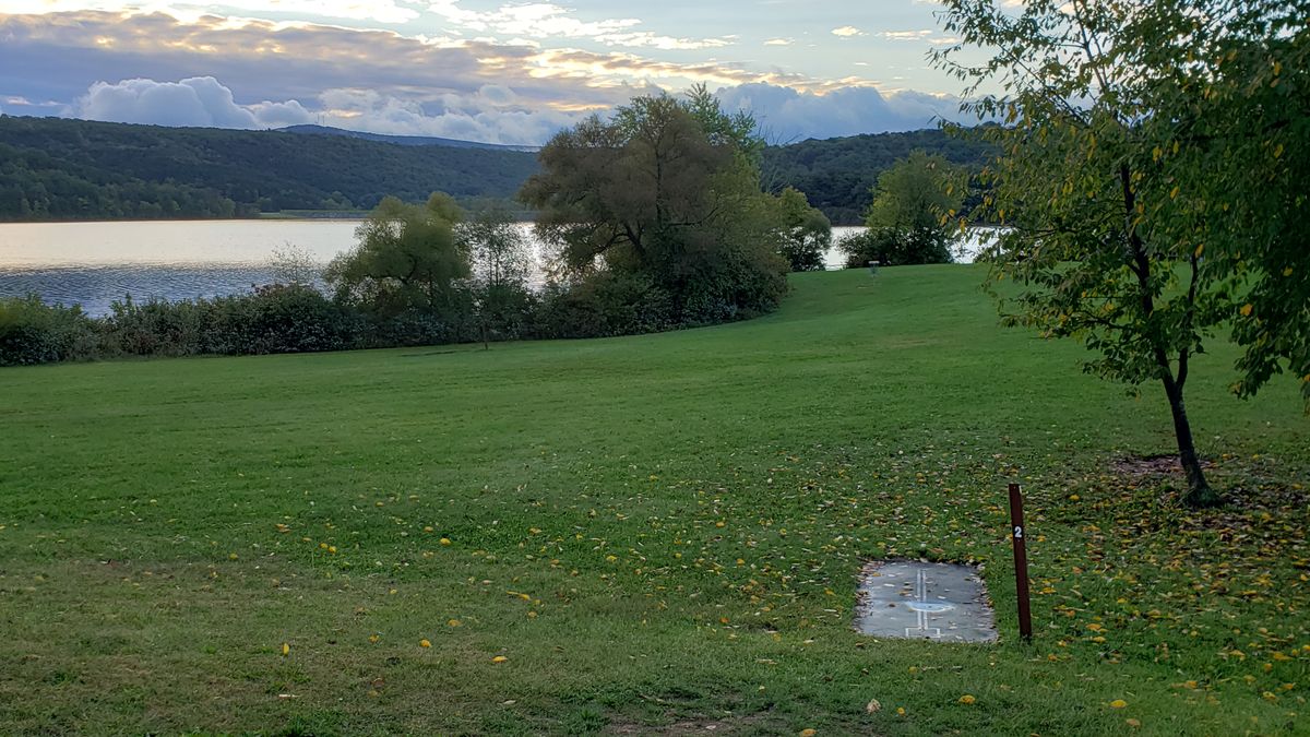 Hole  2 tee with basket in distance