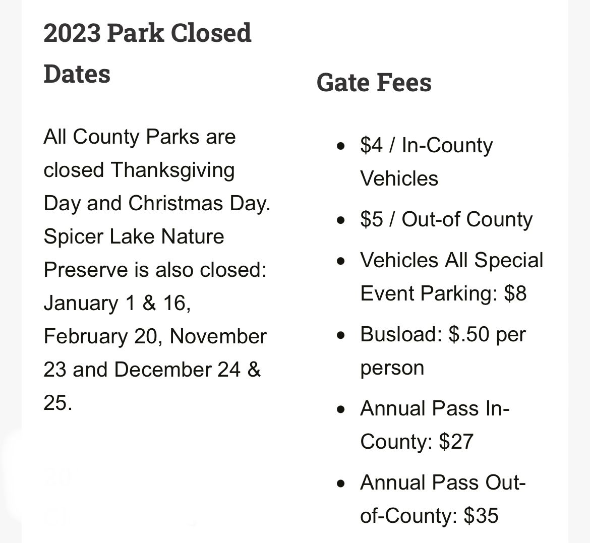 Fees & Closed Dates
