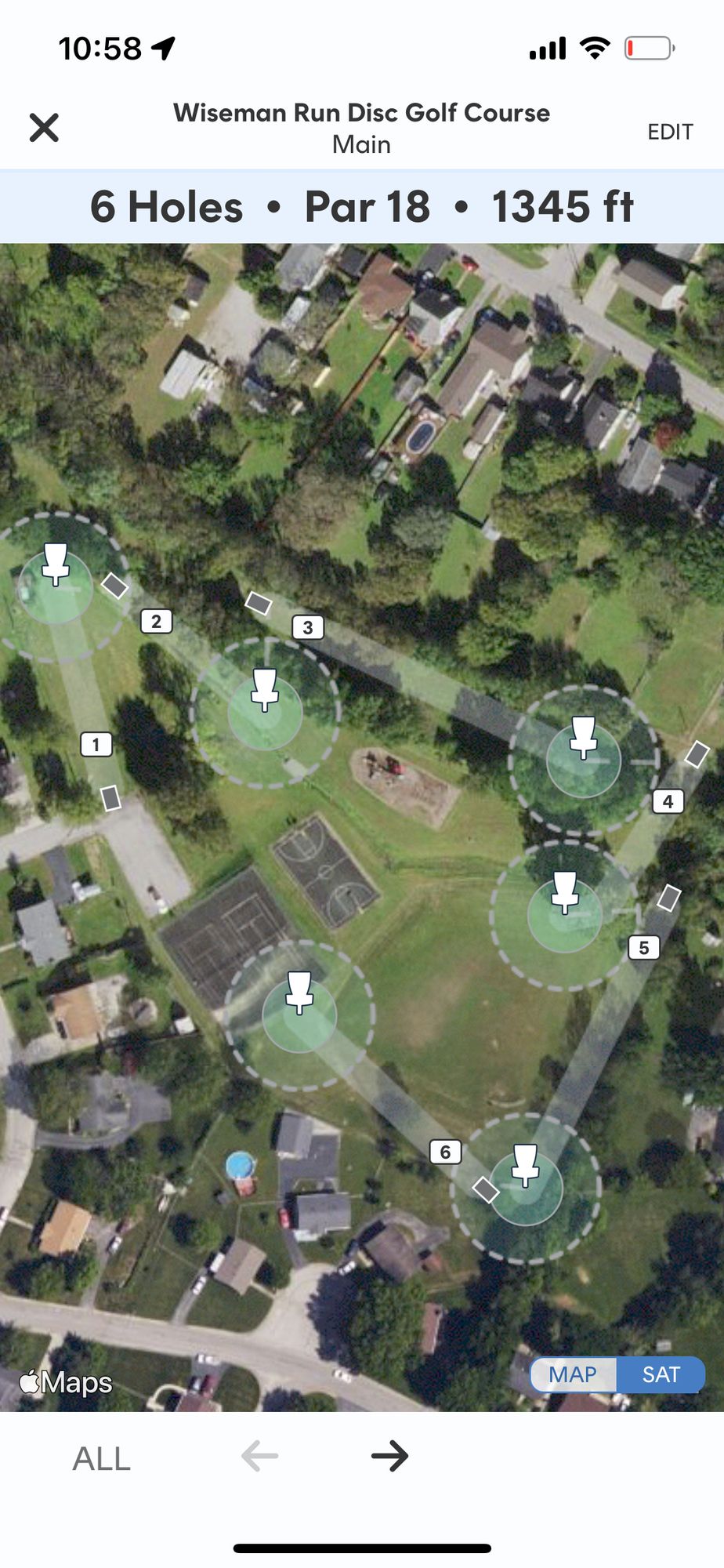 Course Overview (See Below)

“Wiseman Run Disc Golf Course” offers (3) permanent Smart "Layouts" that are always playable: 

"6x1" = 6 Holes
"6x2" = 12 Holes 
"6x3" = 18 Holes

Other Smart "Layouts" will be available at various times for Events, by request/necessity, and/or by community idea designs.